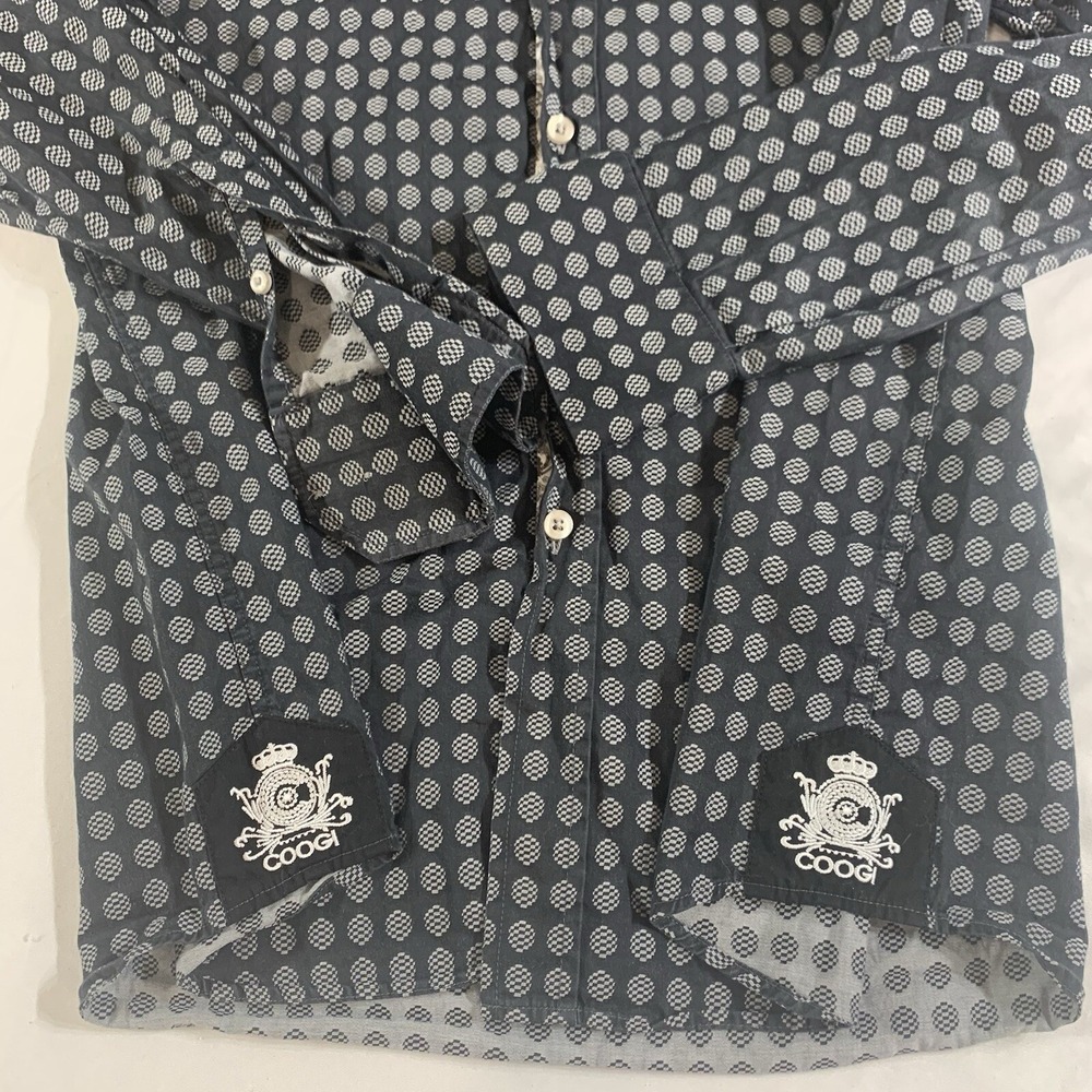 Coogi Luxe Button Down Shirt Mens M Grey Black Geometric Paisley Trim Designer - Picture 5 of 11